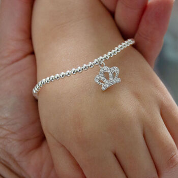 Sterling Silver Ball Bead Bracelet With Crystal Crown, 2 of 4