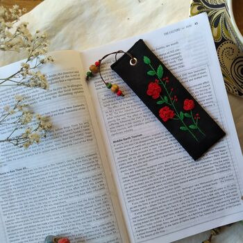 Bookmark With Hand Embroidered Red Rose, 4 of 7