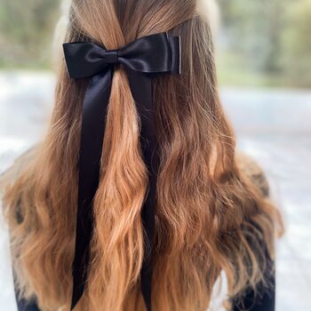 Black Hair Bow Barrette In Satin, 2 of 5