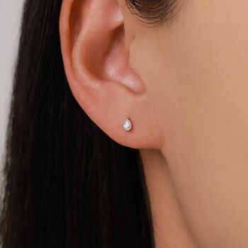 Sterling Silver Tiny Teardrop Cz 18 G Screw Back Earrings, 7 of 12