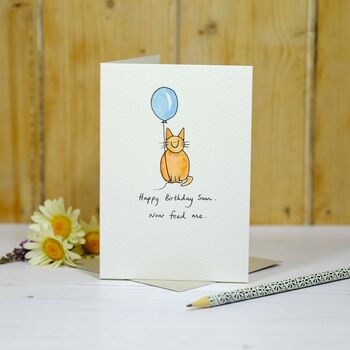 Personalised 'Cat With Balloon' Handmade Card, 6 of 9