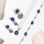 Blue Sapphire Halo Engagement Ring In Sterling Silver And Gold, thumbnail 4 of 12