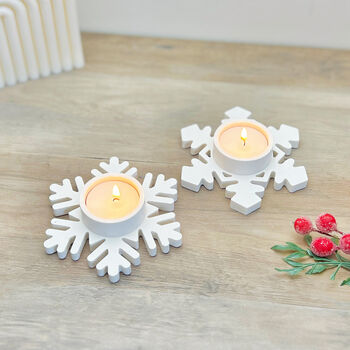 White Snowflake Christmas Candle And Tealight Holder, 3 of 8