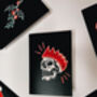 Skull With Neon Party Hat Christmas Card, thumbnail 3 of 3