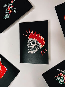 Skull With Neon Party Hat Christmas Card, 3 of 3