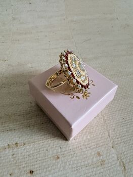 Maroon Pearl Meenakari Gold Ring, 4 of 9