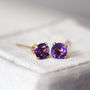 Purple Amethyst Stud Earrings In Silver Or Gold, thumbnail 1 of 12