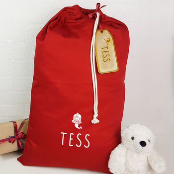Personalised Santa Sack With Wooden Christmas Gift Tag, 7 of 9