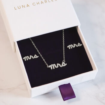Bride 'Mrs' Gift Set | Earrings And Necklace, 5 of 8