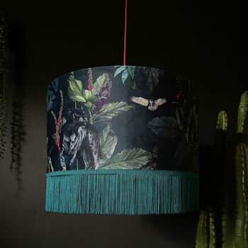 Fringed Velvet Lampshade With Gold Lining In Twilight, 2 of 6
