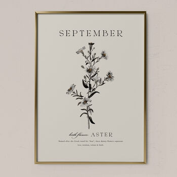 Birth Flower Wall Print 'Aster' For September, 7 of 12