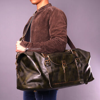 Genuine Leather Holdall With Front Pocket Detail, 4 of 12