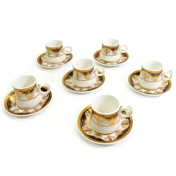 Six Ceramic Eid Cups And Saucers White Gold Floral, 2 of 3