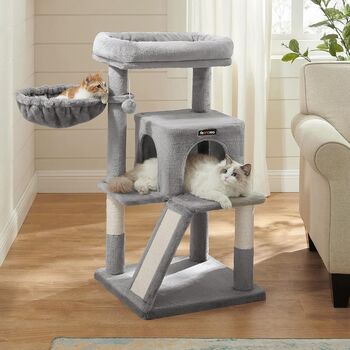 96cm Cat Tree Tower Light Grey With Side Slope, 4 of 12