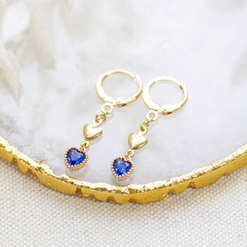 Double Heart Sapphire Birthstone Earrings, 3 of 9
