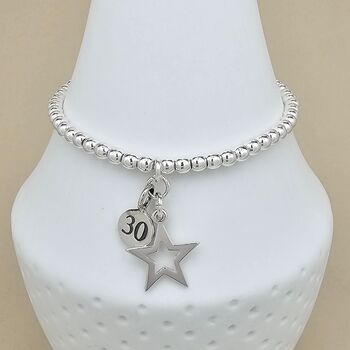 Skinny Bead Bracelet With Star And Number Charms, 4 of 6