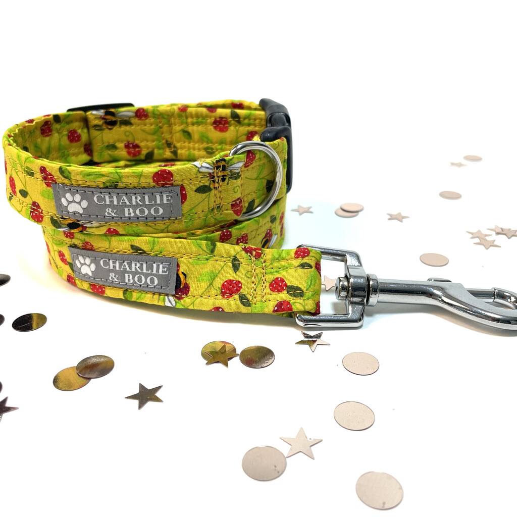 Yellow Bee And Strawberry Dog Collar And Lead, 1 of 8