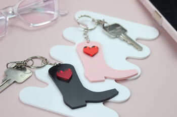 Cowboy Boot Keyring In Pink Or Black With Heart Detail, 4 of 4