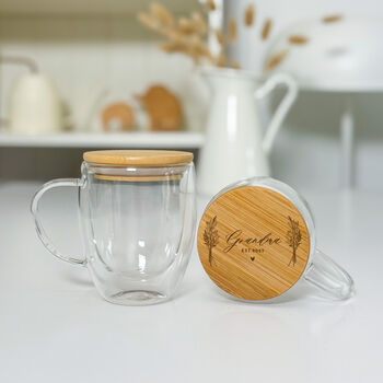 Personalised Grandma Double Wall Glass Mug With Bamboo Lid, 5 of 5
