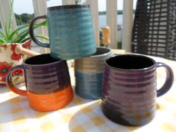 Set Of Four Reactive Glaze Brûlée Mugs In Assorted Alternative Glazes, 10 of 11