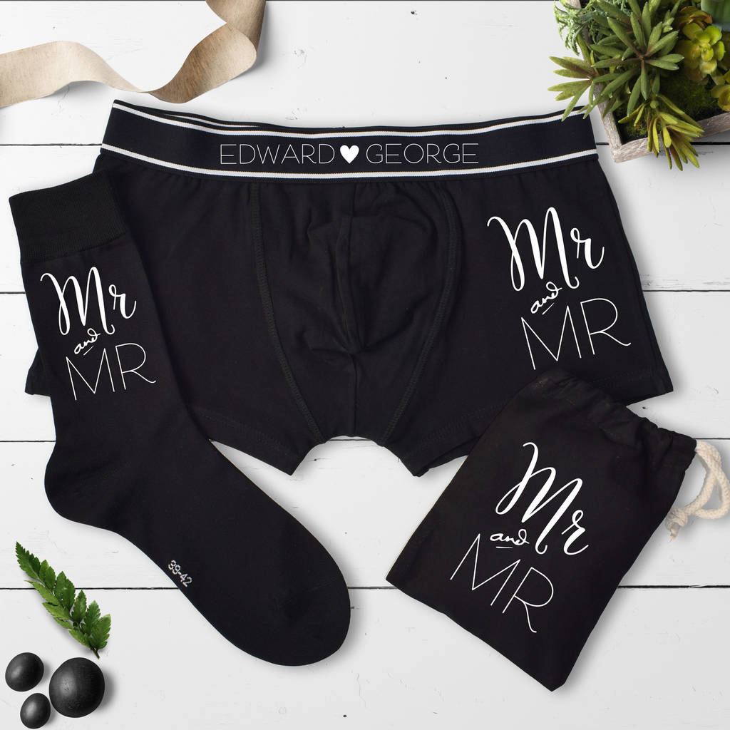 personalised mr and mr groom's wedding underwear set by weasel and ...