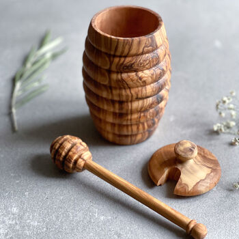 Olive Wood Honey Pot And Drizzler Set, 2 of 4