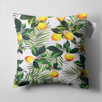 Cushion Cover With Lemons And Tropical Leaves Theme, 5 of 7