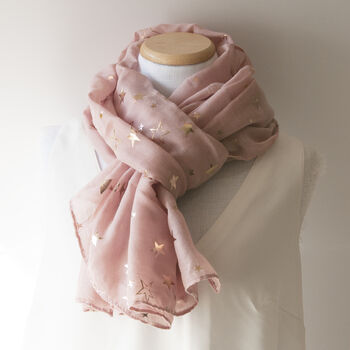 Rose Gold Metallic Printed Star Summer Scarves, 4 of 12