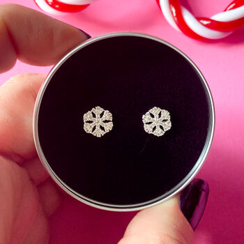 Silver Christmas Earrings, Crystal Snowflake Studs, 6 of 9