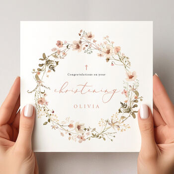 Pink Floral Personalised Christenng Card, 2 of 4