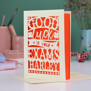 Personalised Papercut Good Luck In Your Exams Card, 3 of 5