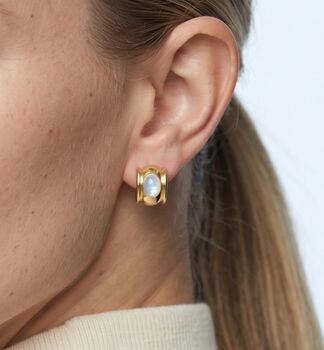 Enso Moonstone Huggie Hoop Earrings, 3 of 5