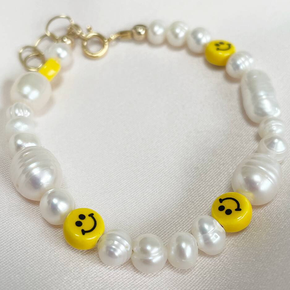 Sunshine Smile Beaded Pearl Smiley Bracelet, 1 of 4