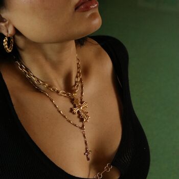 18 K Gold Colourful Cross Gemstone Rosary Necklace, 7 of 12