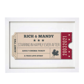 Personalised Couples Cinema Ticket A4 White Framed Print, 3 of 3