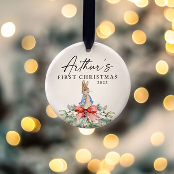 Baby Boy's First Christmas Personalised Ceramic Bauble, 6 of 8