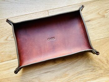 Personalised Rectangle Spanish Brown Leather Desk Tray, 4 of 12