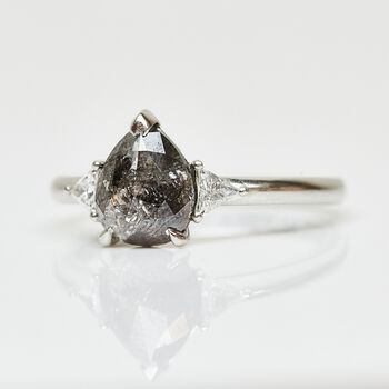 Platinum Pear Shape Salt And Pepper Diamond Engagement Ring, 2 of 2