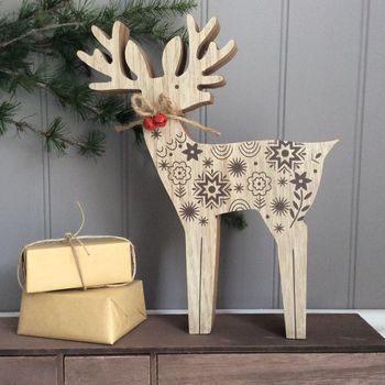 Wooden Reindeer Christmas Ornament Decoration By The Christmas Home