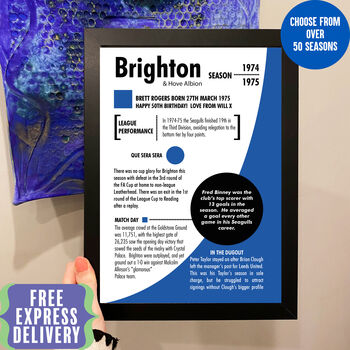 Personalised Season Print Birthday Gift For Brighton Fans, 2 of 6