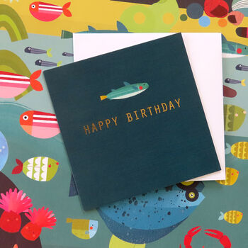Gold Foiled Birthday Fish Card, 3 of 4