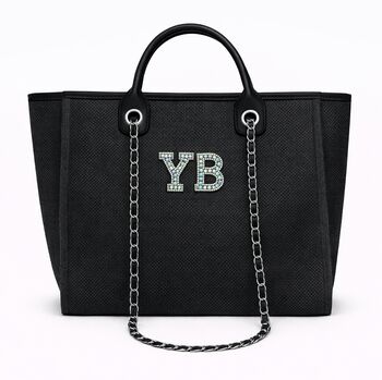 Personalised Black Large Custom Chain Initial Tote Bag, 3 of 8
