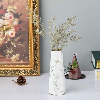 White Vase With Gold Finish Marble Ceramic Flower Vase, 2 of 12