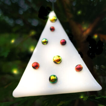 White Red And Gold Fused Glass Tree Ornament, 5 of 7