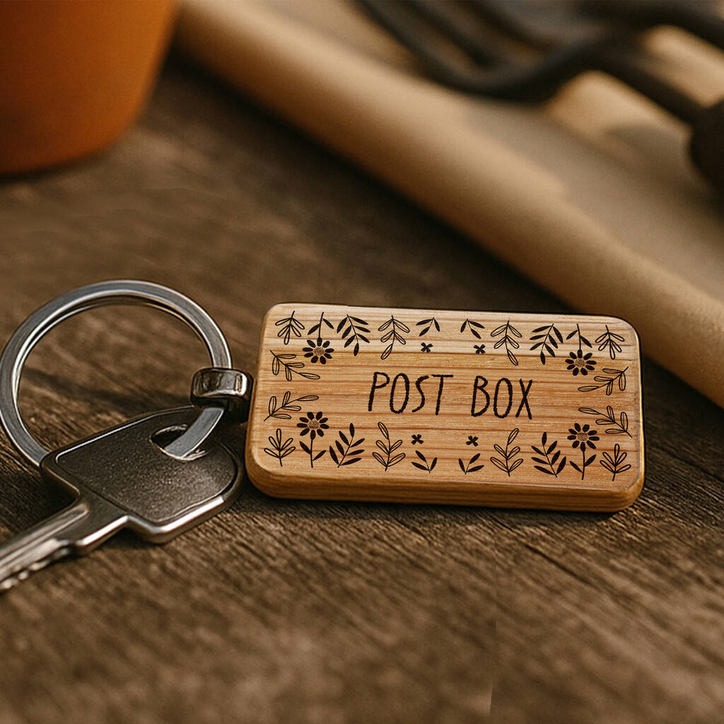 The Potting Shed 'Post Box' Oak Rectangle Keyring | Accessory | Handbag | Keychain, 1 of 2