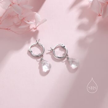 Sterling Silver Natural Faceted Crystal Huggie Hoop Earrings, 4 of 9