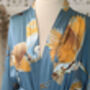 Ladies Luxury Bamboo Silk Kimono Robe Crane Bird Dusk Blue, thumbnail 3 of 9