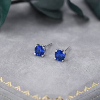 Sapphire Blue Cz Stud Earrings, 5 of 9