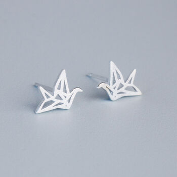 Sterling Silver Origami Crane Stud Earrings, 3 of 6