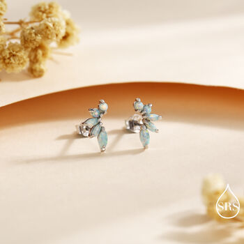 Green Opal Marquise Cluster Stud Earrings In Sterling Silver, 2 of 12